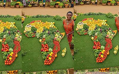 look at Africa Map designed in Fruits and Vegetables